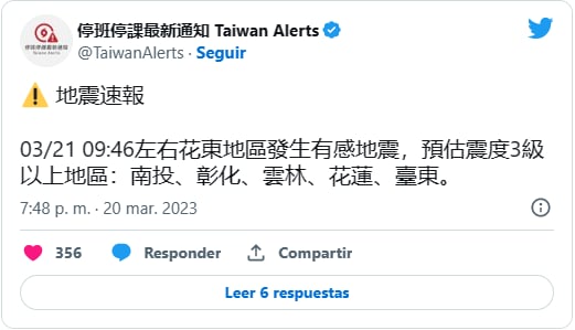 Sismo Taiwán