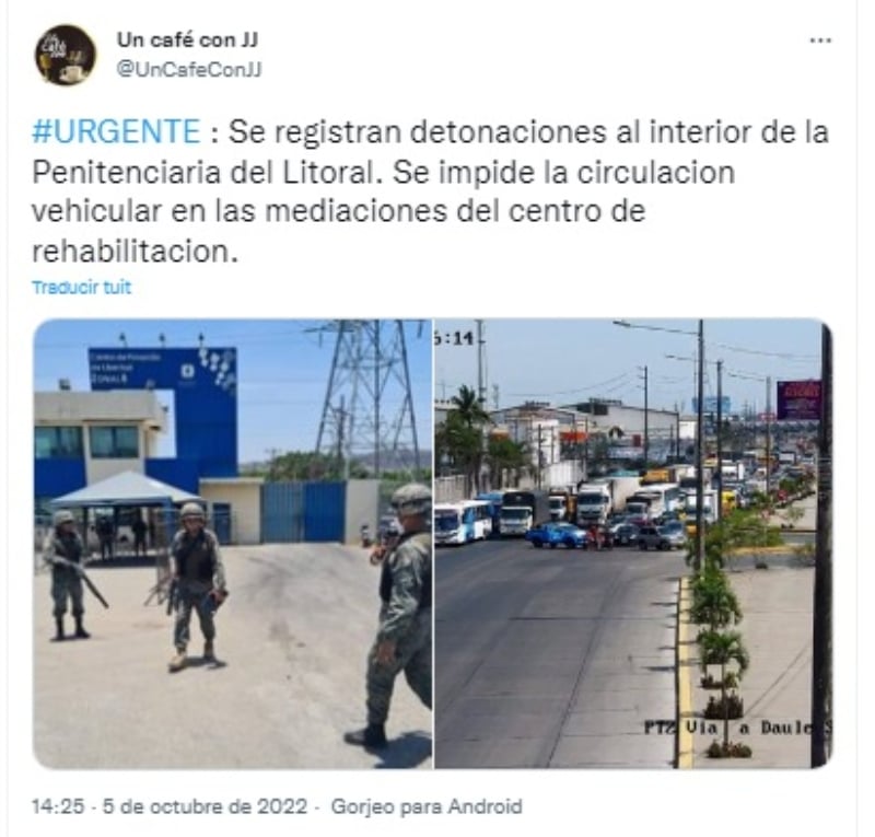 Reportan tiroteo en cárcel de Ecuador