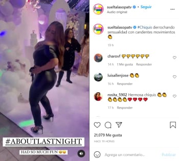 In fitted black leather pants, Chiquis Rivera hits