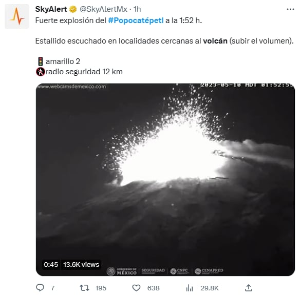 Popocatépetl volcano explosion
