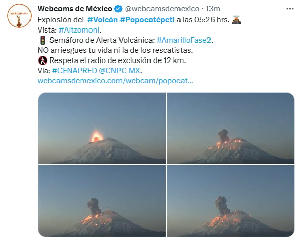 Explosión volcán Popocatépetl