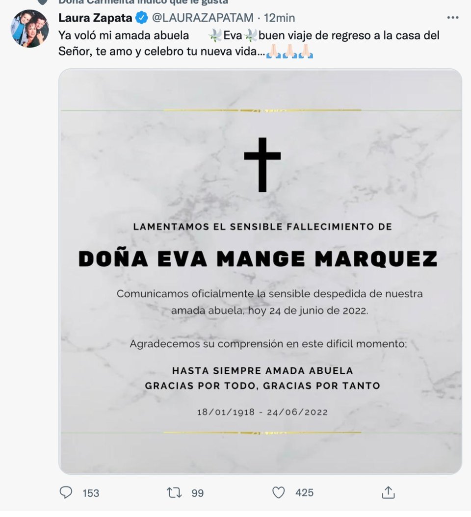 Muere Eva Mange abuela Thalía: Falleció a los 104 años
