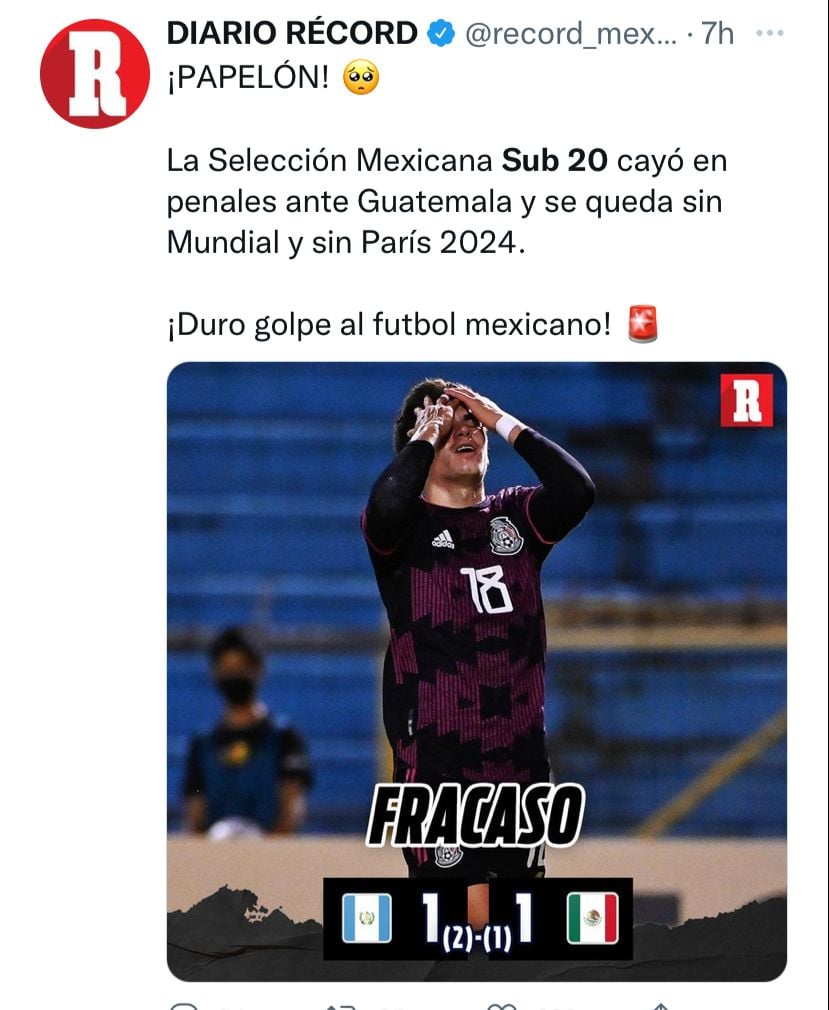 México se queda sin Mundial Sub 20 y sin Juegos Olímpicos de París
