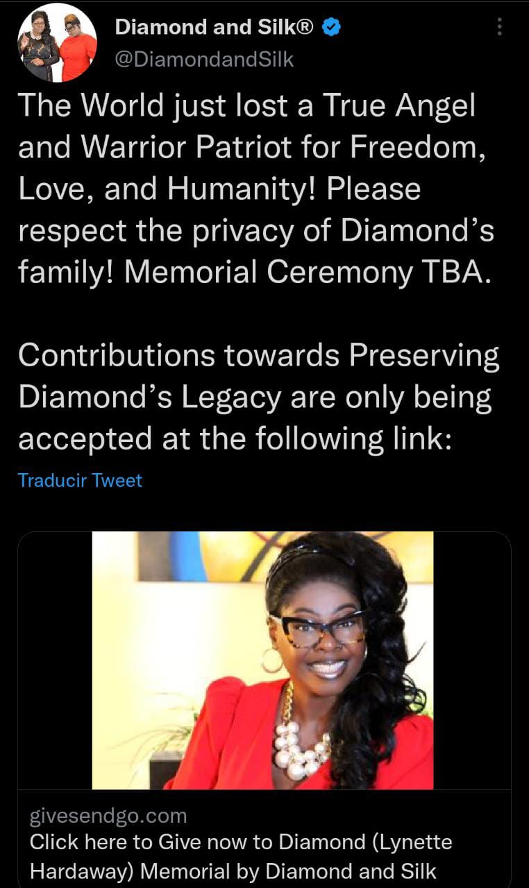 Confirman la muerte de Diamond de 'Diamond and Silk'