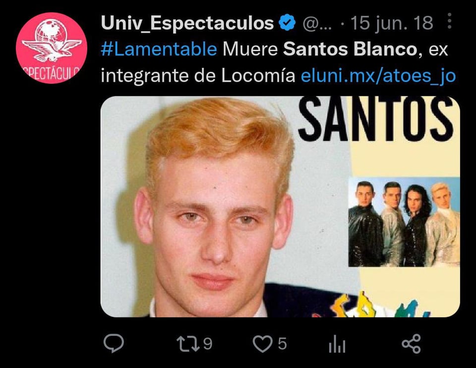 Santos Blanco murió a la temprana edad de 46 años