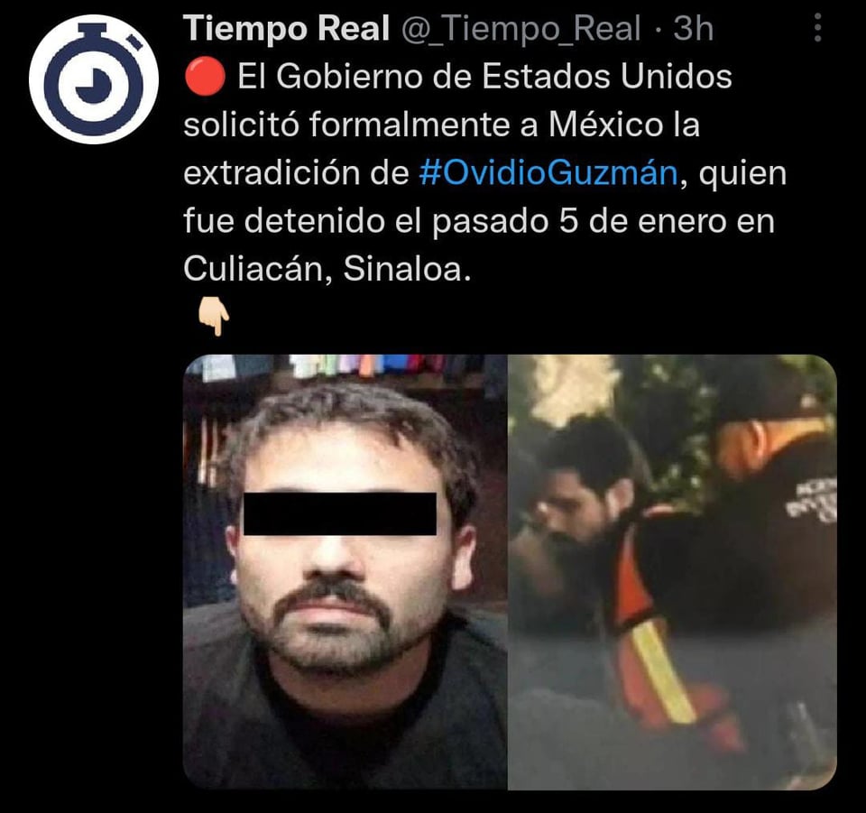 A días de vencer el plazo para presentar la solicitud, EEUU envía petición de extradición de Ovidio Guzmán