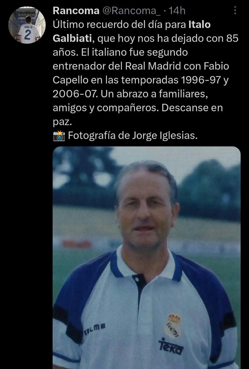 Muere segundo entrenador del Real Madrid Italo Galbiati a los 85 años