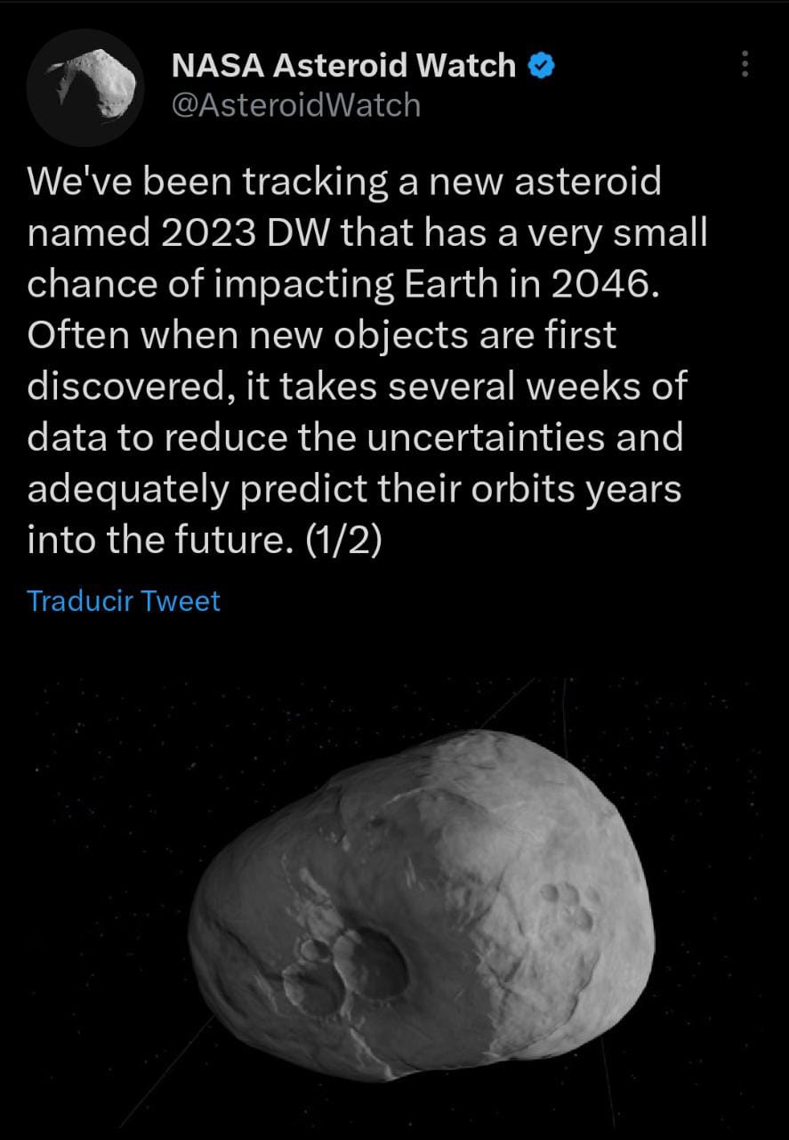 El 2023 DW podría impactar el planeta dentro de poco más de veinte años