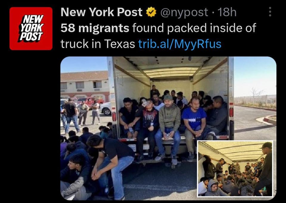 Encuentran a 58 migrantes al interior de una camión en Texas