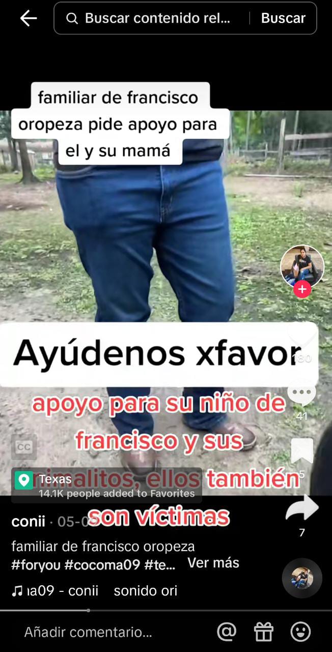 Family member of Francisco Oropeza asks for help for his mother