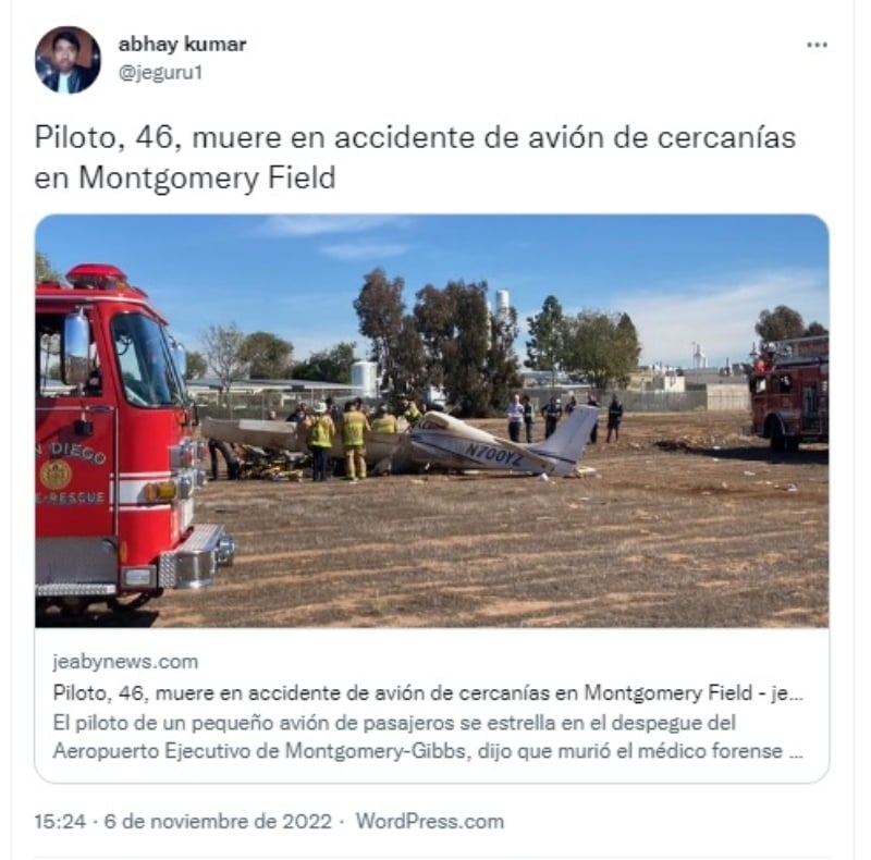 Muere piloto en terrible accidente aéreo