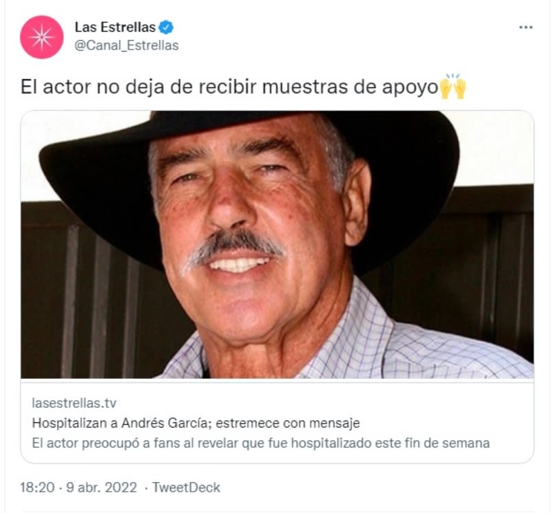 Andrés García is hospitalized