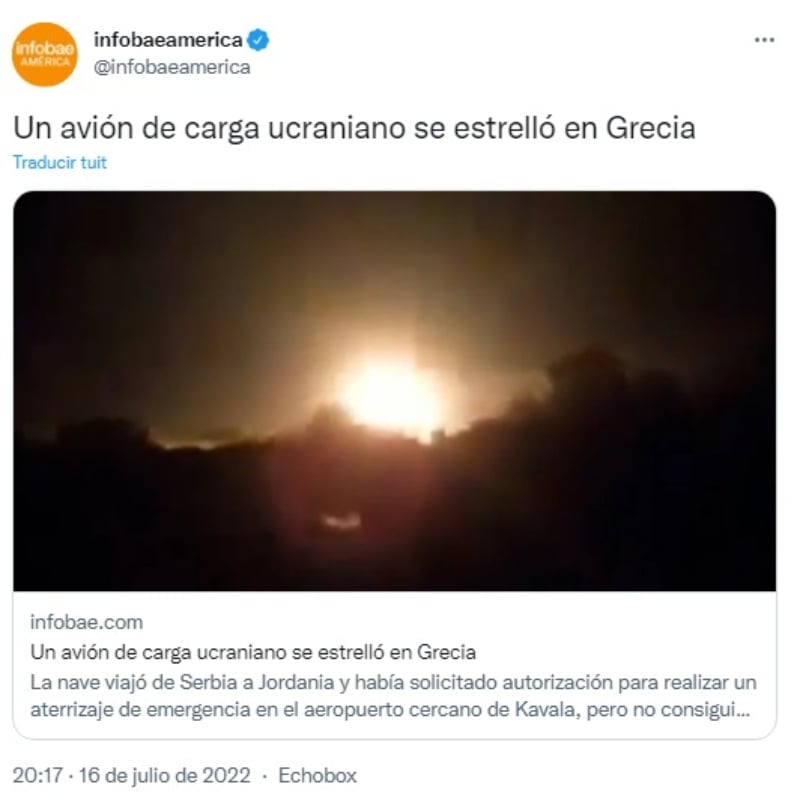 Avión ucraniano se estrella en Grecia