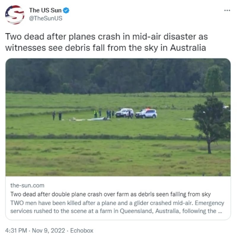 Dos aviones estrellan en el aire y confirman muertos