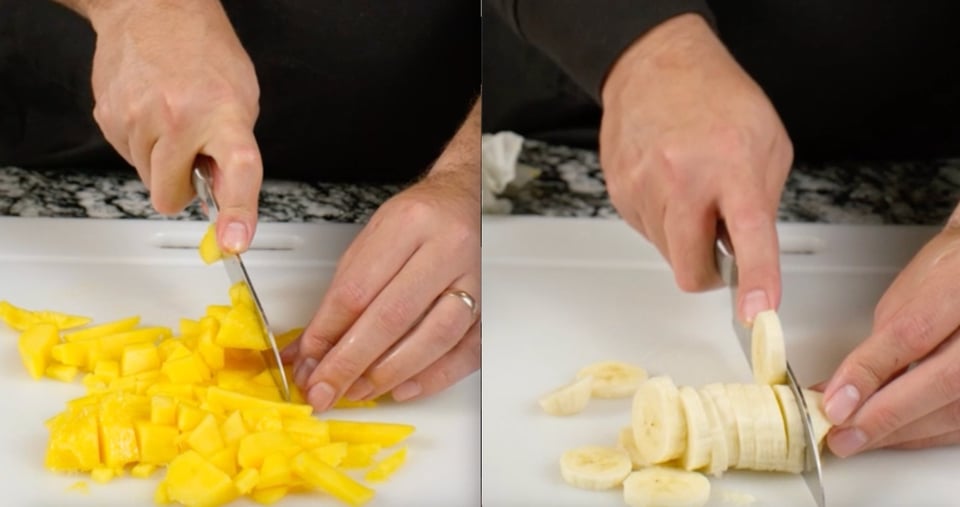 picar mango, picar plátano, ingredientes batido, licuado tropical, MundoNOW