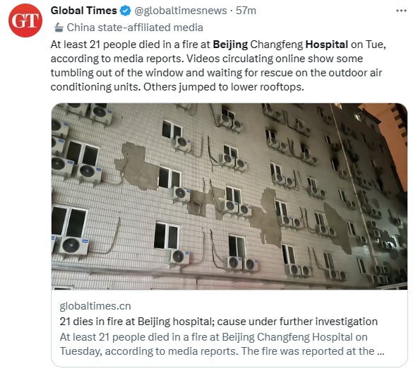 Incendio hospital Beijing