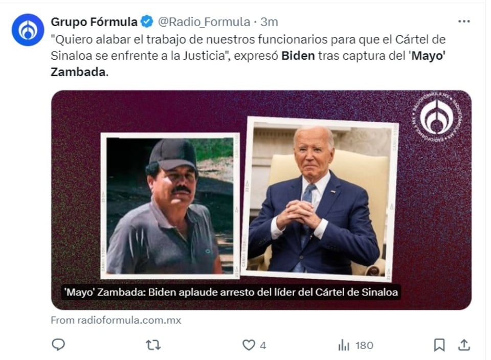 Joe Biden Nayo Zambada, Texas, EEUU, drogas, MundoNOW