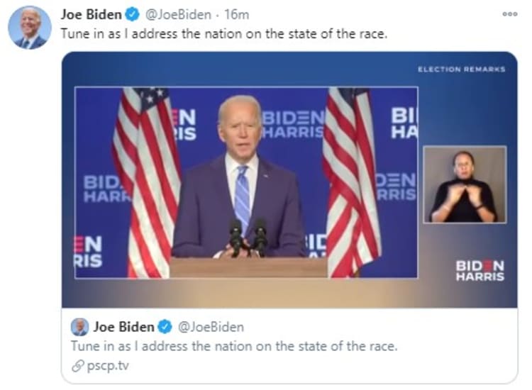 Joe Biden election message