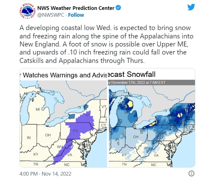 Emiten aviso de clima invernal: comienza a llover y a nevar en EEUU
