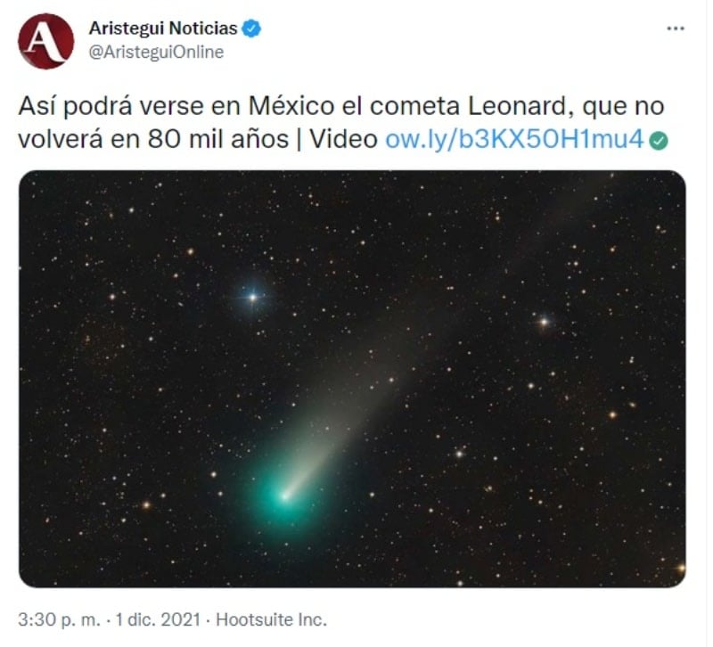 "This comet will pass at a shorter distance from Earth on December 12"; Comet Leonard near Earth