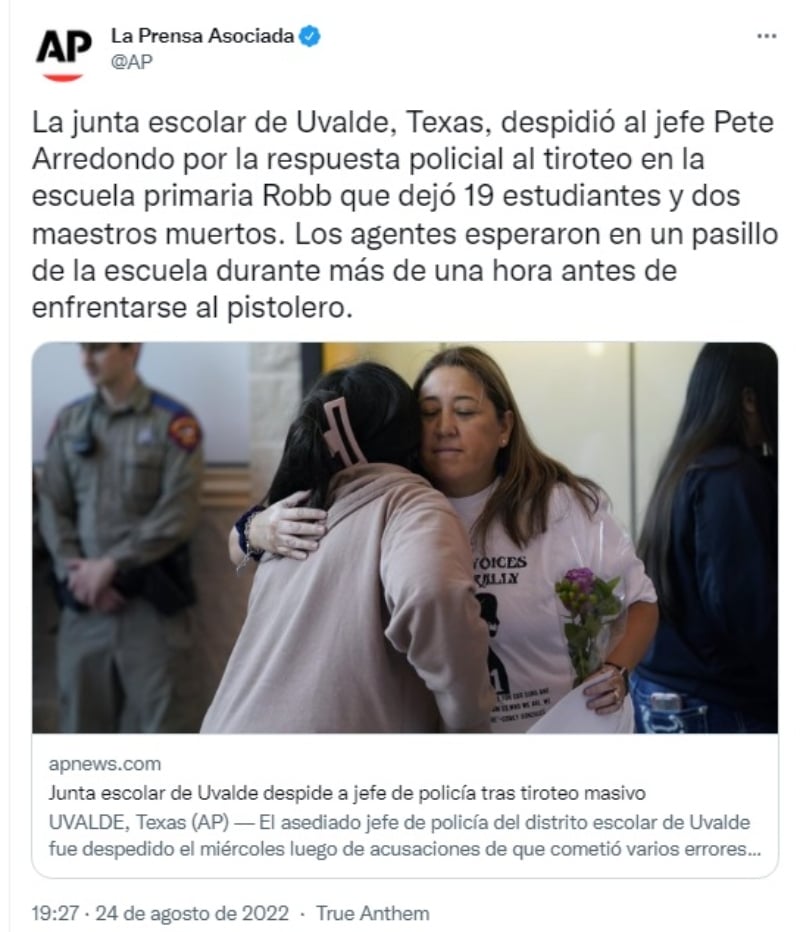 Despiden al jefe de la policía de Uvalde