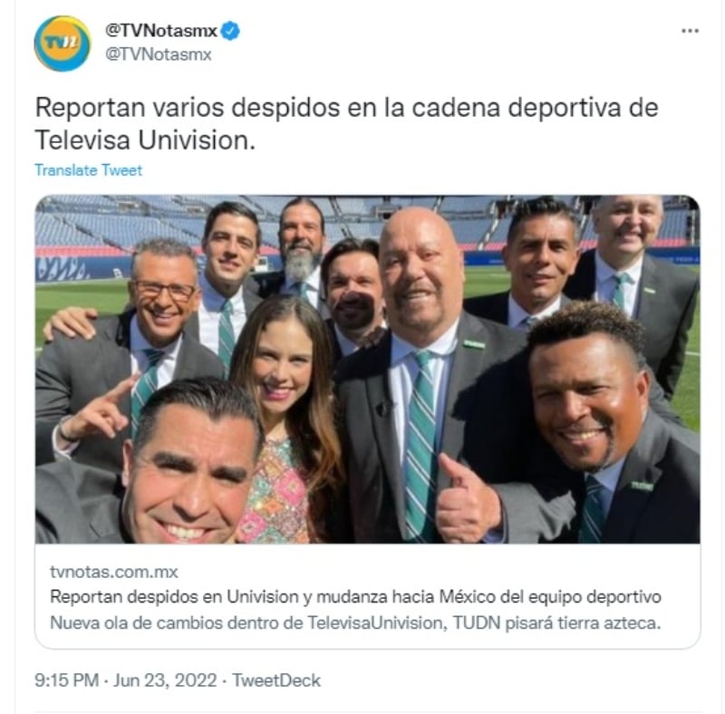 Anuncian despidos en Univision deportes