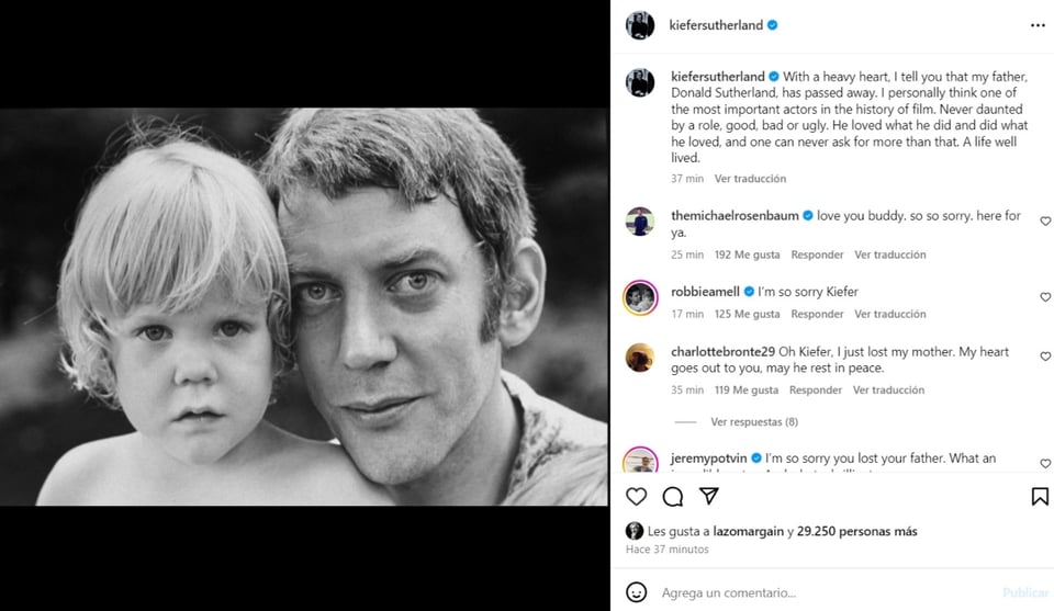 Donald Sutherland, Kiefer Sutherland, social networks, message, MundoNOW