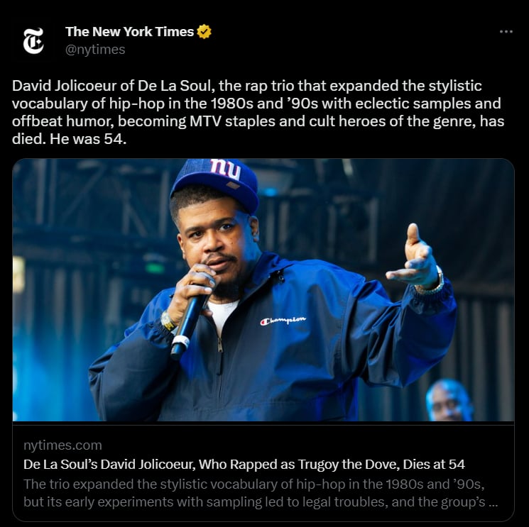 "Trugoy the Dove" de De La Soul murió hoy Domingo