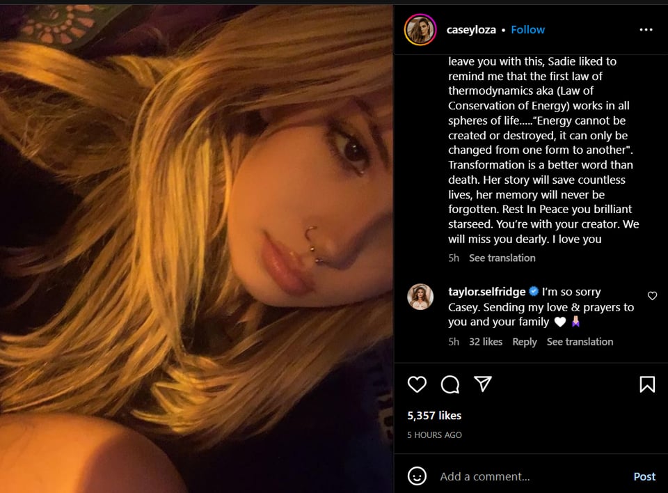 Su madre hizo un post en Instagram