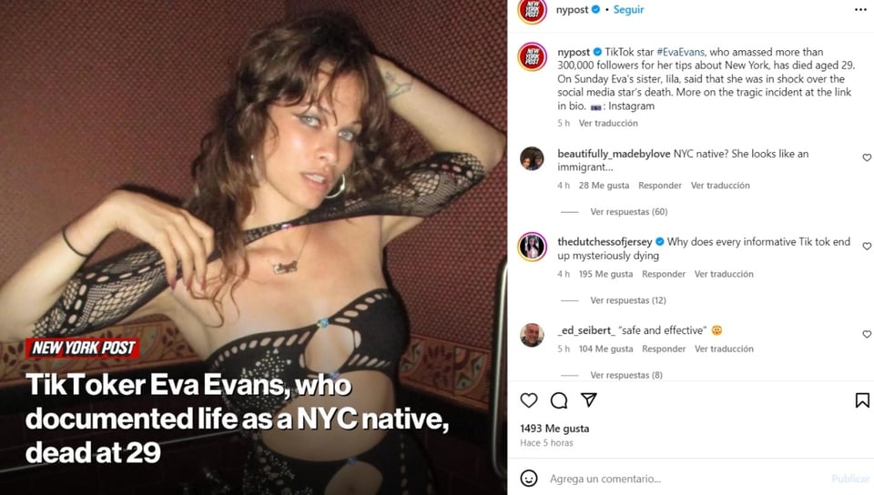 muere Eva Evans, de qué murió, homenaje, Nueva York, MundoNOW