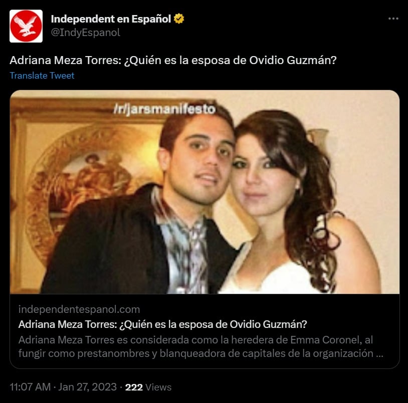 Las cuentas de Adriana Meza Torres, supuesta sucesora de Emma Coronel, fueron congeladas