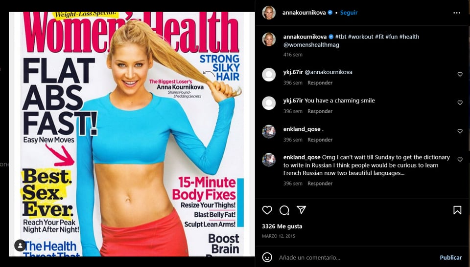 Tennis player and model, Kournikova has appeared in prestigious magazines