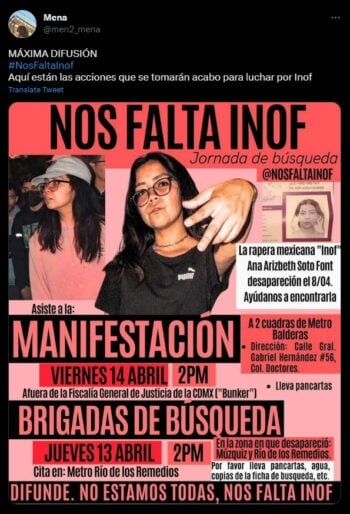 Convocan a brigadas para localizar a "Inof"