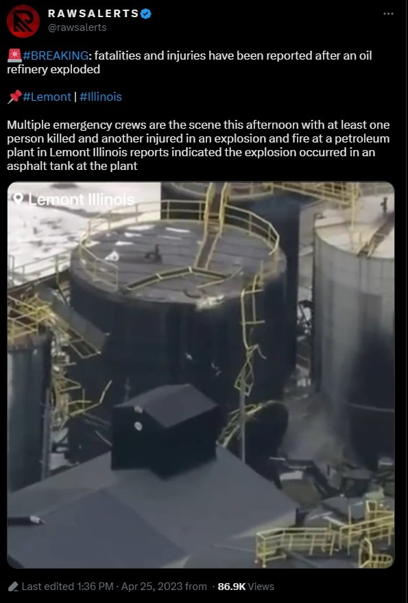 La explosión en la planta petrolera de Chicago deja un herido y un muerto