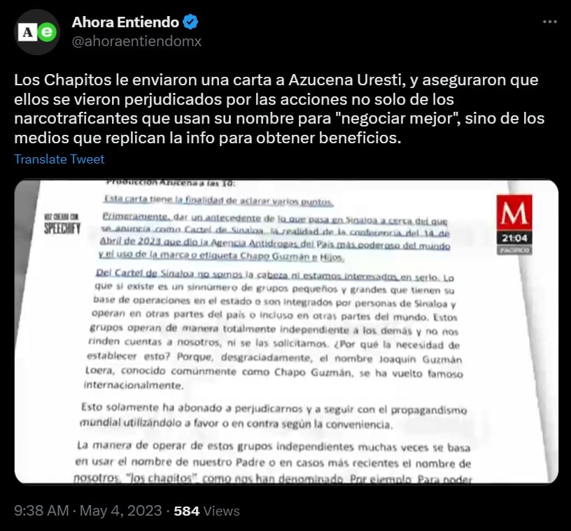 Aseguran que los demás cárteles operan de forma independiente a los Chapitos