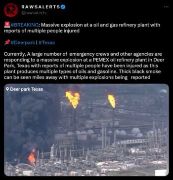 Explosión en refinería de Deer Park, Texas, hay un par de heridos