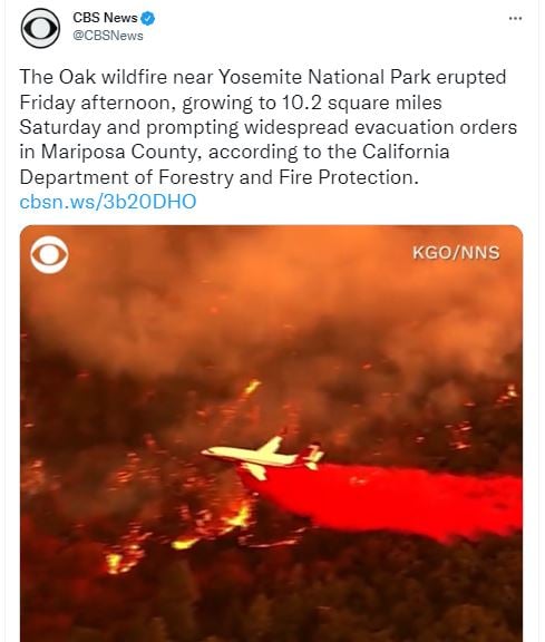 El incendio cerca del parque Yosemite en California es “extremo”