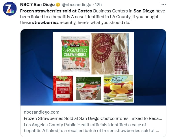 Recall fresas congeladas Costco