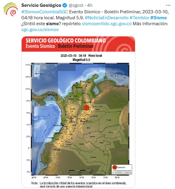 Sismo Colombia