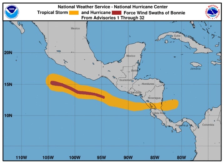 Costa del Pacífico mexicano sentirá el paso del huracán Bonnie