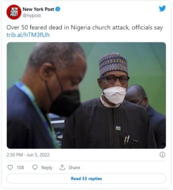 At least 50 dead after attack on church in Nigeria