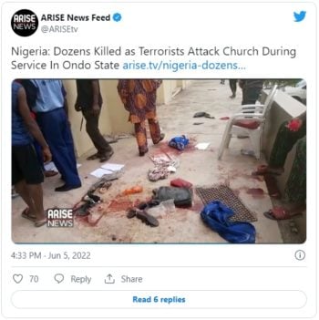 At least 50 dead after attack on church in Nigeria