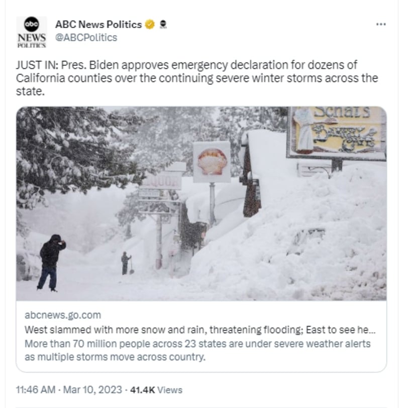 Declaran emergencia California tormenta: Biden aprueba la declaración