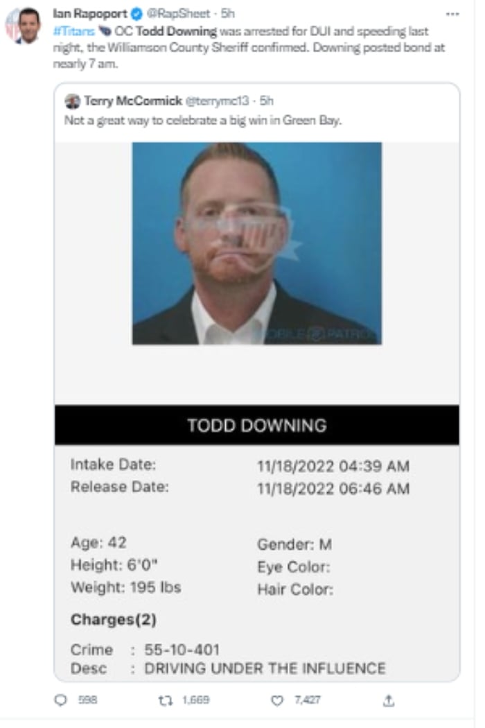 Detienen Titans OC Todd Downing