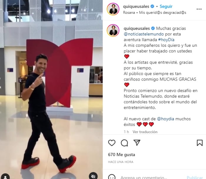 Quique Usales confirms his departure from Hoy Día