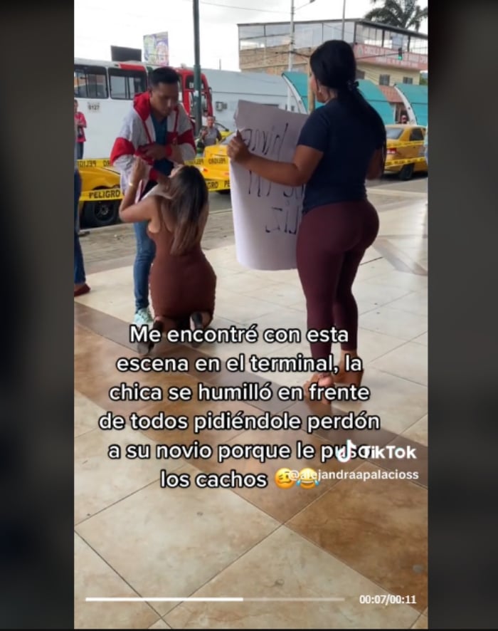 Mujer fue captada pidiéndole de rodillas a su pareja