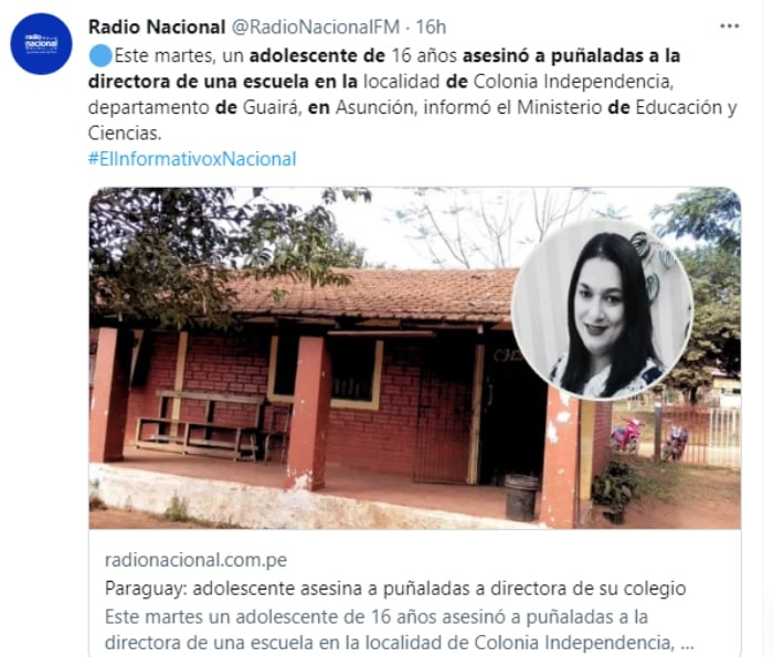 Adolescente asesina a puñaladas a directora