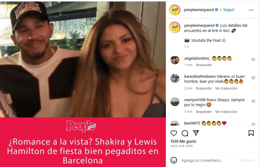 Shakira aparece cenando con Lewis Hamilton