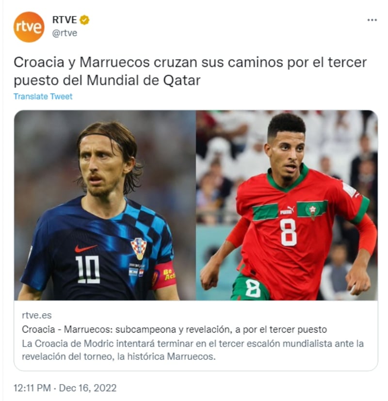 Croacia vs Marruecos por el tercer lugar