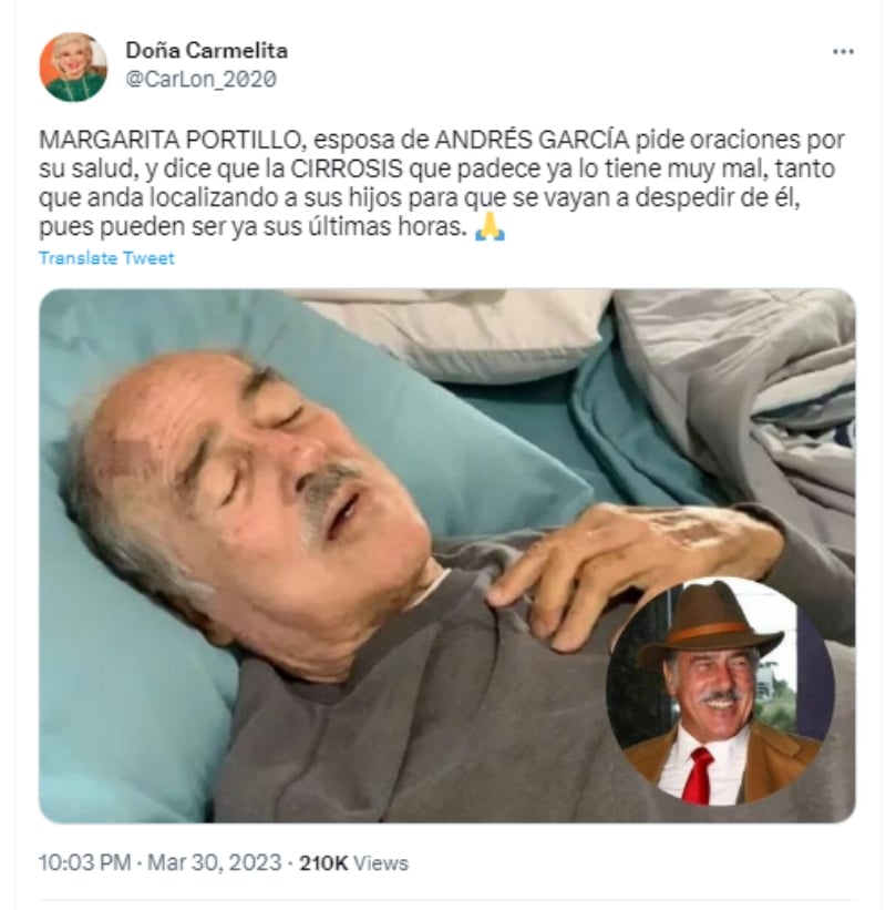 Andrés García se encuentra delicado de salud
